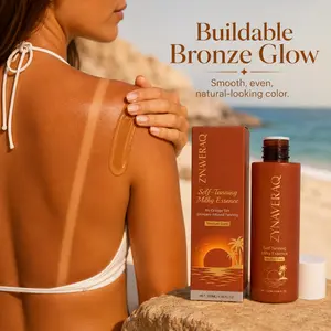 Sun Glow Tanning Milky Essence Medium Dark Self Tanner for Face and Body Sunless Bronzer with Coconut Oil Carrot Seed Oil Vitamin E and Jojoba Oil 120ml