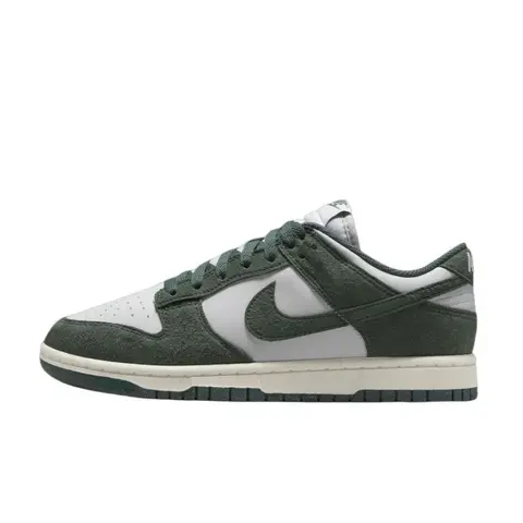 Women's Nike Dunk Low Next Nature Vintage Green Low-Cut Sneakers - Recycled Eco-Minded Construction, Heritage Design Cues, Cushioned Midsole, Durable Rubber Outsole, Colorblock Contrast Green Overlays Add Depth, Daily Casual Footwear