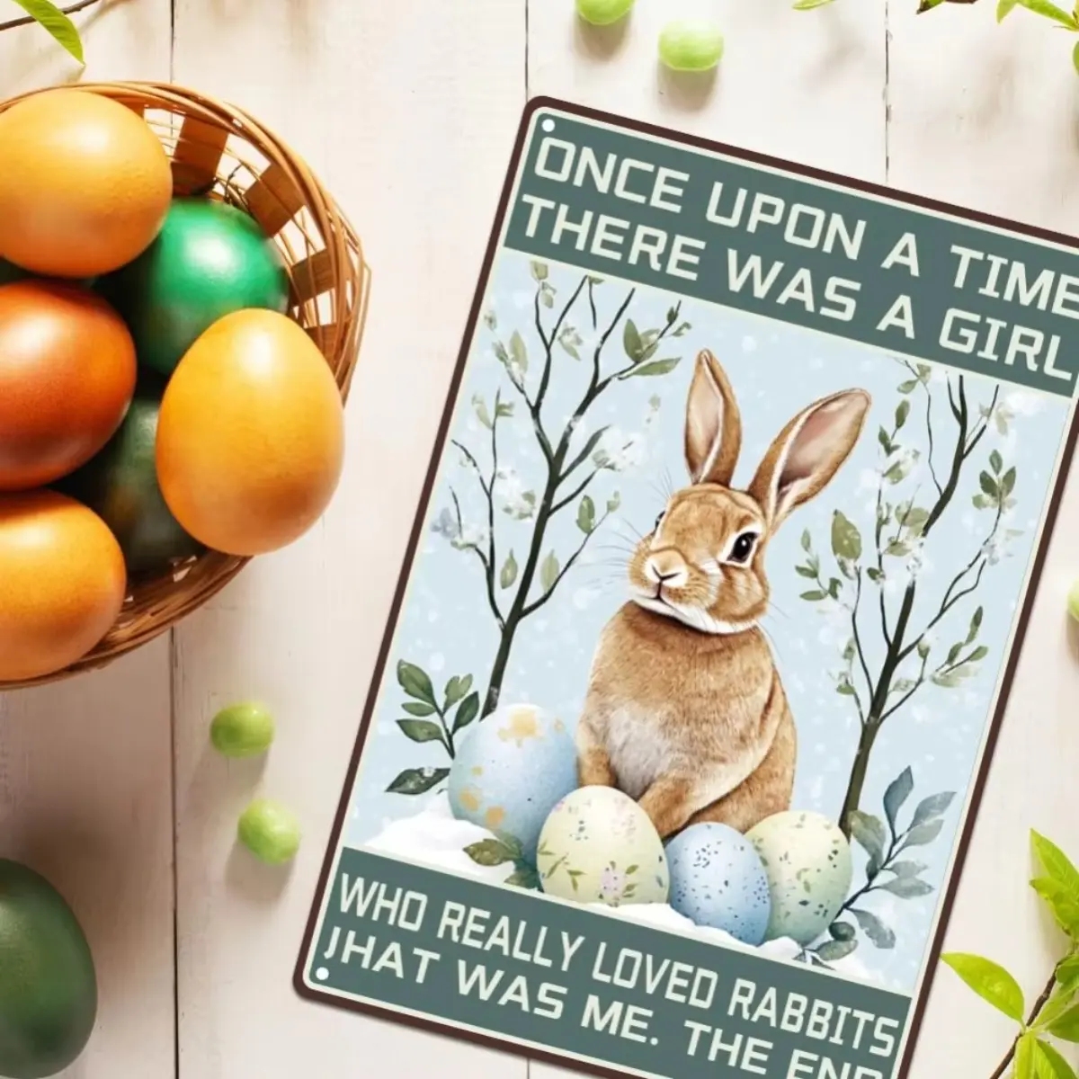 Easter Bunny Rabbit Vintage Aluminum Sign - Eggs & Farm Retro Wall Decor for Homes, Kitchens, Pubs | Easter Gifts