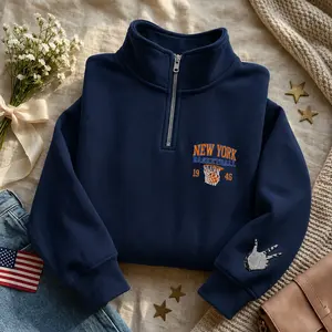 New York Basketball Quarter Zip Sweatshirt, Embroidered Sports Pullover, Vintage Basketball Quarter Zip, Athletic Fleece Sweatshirt, Unisex Fan Gift