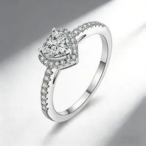 GEMSME Women 1 CT Heart Cut Cubic Zirconia Halo Wedding Engagement Promise Eternity Bridal Band Valentines Day Gift R-0632