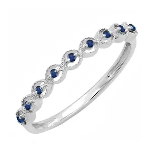 Dazzlingrock Collection Round Blue Sapphire 9 Stone Minimalist Stackable Wedding Ring for Women in 925 Sterling Silver, Size 7