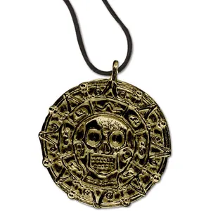 Antique Gold Coin Necklace – Pirate Medallion Pendant with Black Cord, Small Fantasy Cosplay Jewelry