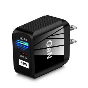 GaN Fast charger two-port USB-C travel power adapter wall charger (65 W) Durable Charging Devices Electronic Plug Tablets Smartphone Cellphone Mobile