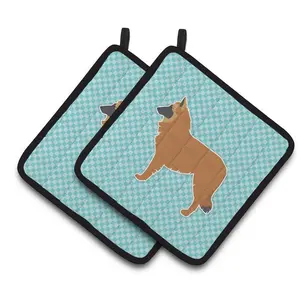 Carolines Treasures  Belgian Shepherd Checkerboard Blue Pair of Pot Holders