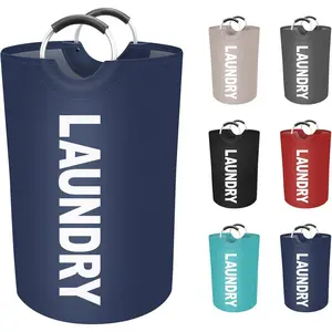 75L Large Laundry Basket, Freestanding  Laundry Hamper, Collapsible Folding Tall Clothes Hamper, Easy Carry with  Protected  Handles for Dorm, Family, Travel (Blue)