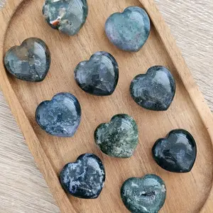 Moss Agate Heart Carvings