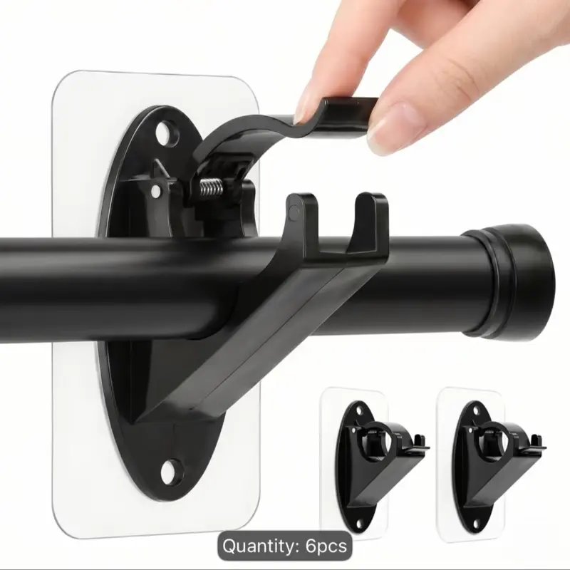 a > X Spcs 6pcs No-Drill Self-Adhesive Curtain Rod Brackets, Curtain Rod Holders (2 Large 4 Small) - Heavy Duty Plastic, Nail-Free Installation, Suction Cup Adhesive Brackets, Suitable for Bathroom, Living Room - Easy Peel Adhesive Design, Damage-Free Rem