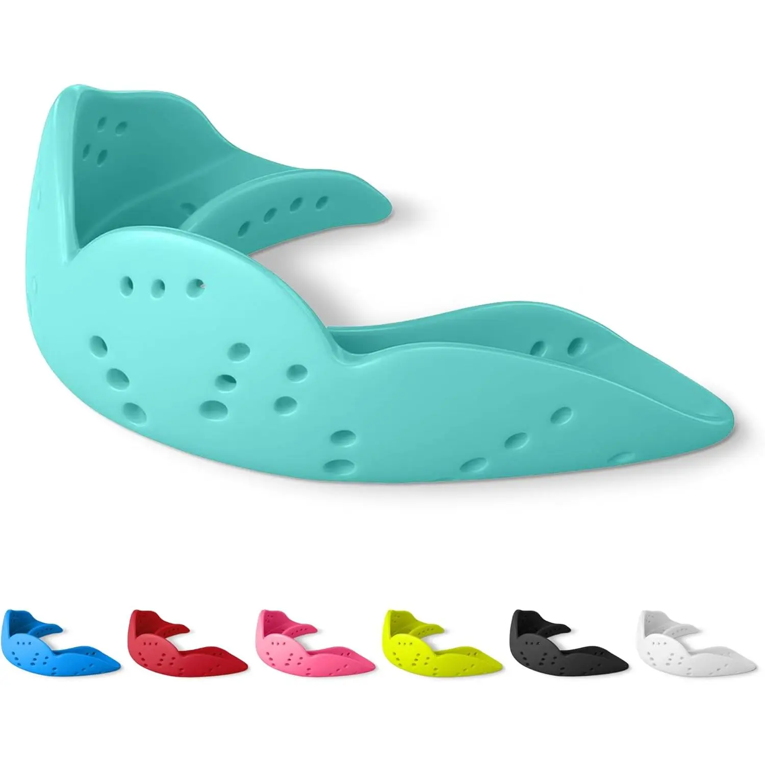 Medium Mouthguard, Awesome Aqua - 30% Stronger Protection for Lacrosse, Football, Hockey, Roller Derby, Team Sports - Remoldable Up to 20 Times - Ultra Slim - Works for Braces - Non Toxic