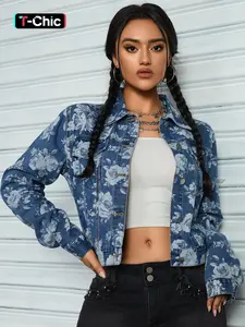 Women's Vintage Denim Jacket, Floral Dye Design, Street Style, Fit, Casual Fashion, Daily Wear, All-Season Women's Denim Jacket, Coats, Womenswear, Aesthetics