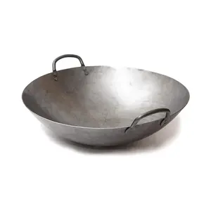 Craft Wok Big 16 Inch Heavy Canton Style Hand Hammered Carbon Steel Wok (Round Bottom) / 731W87