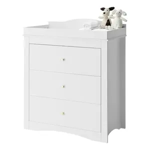 VEVOR MDF Wood Baby Changing Table Dresser, 100lb Capacity Diaper Change Station with 3 Drawers, Anti-Tip Kit, Raised Edges, Modern Multi-Functional Storage Organizer for Children's Room, White