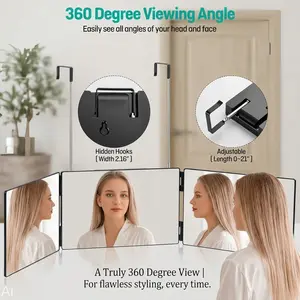 3 Way Mirror for Men & Women - Trifold Self Haircut Mirror, 360° View with Height Adjustable Hooks, HD Glass for Shaving, Makeup, Braiding, Hair Dyeing, Travel Friendly Grooming Tool, Self Haircut System, Gifts for Men Dad Husband and Woman Mom Wife