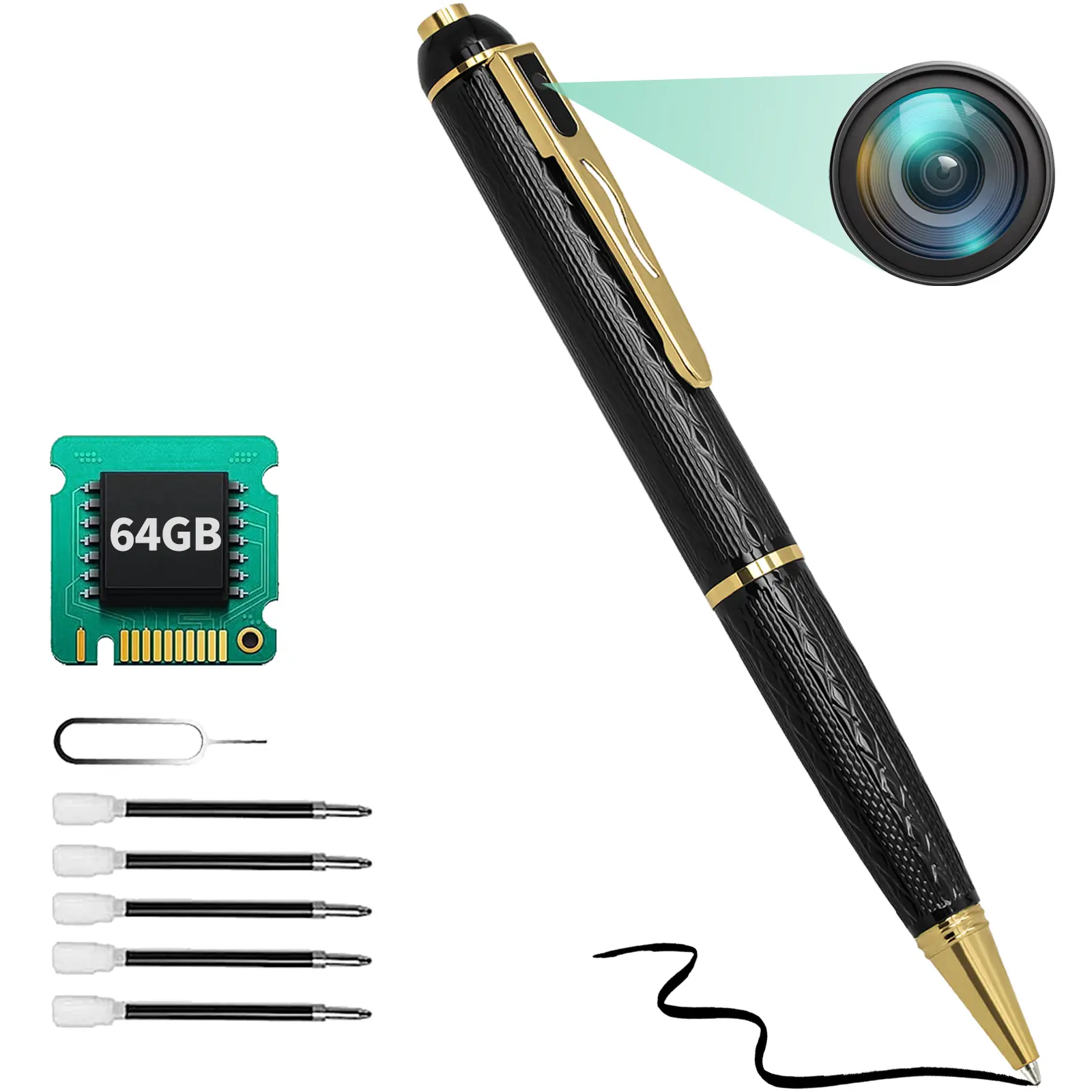 64GB Mini Hidden Camera Pen with 1080P HD Recording, One-Button Operation, Portable Metal Body Security Camera for Home & Outdoor Monitoring