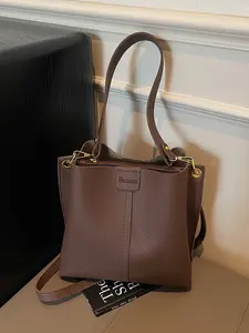 Ladies' Shoulder Bag, Fashionable Simple Casual Retro Design, Solid Color Handbag for Daily Commuting Shopping Practical Versatile Use