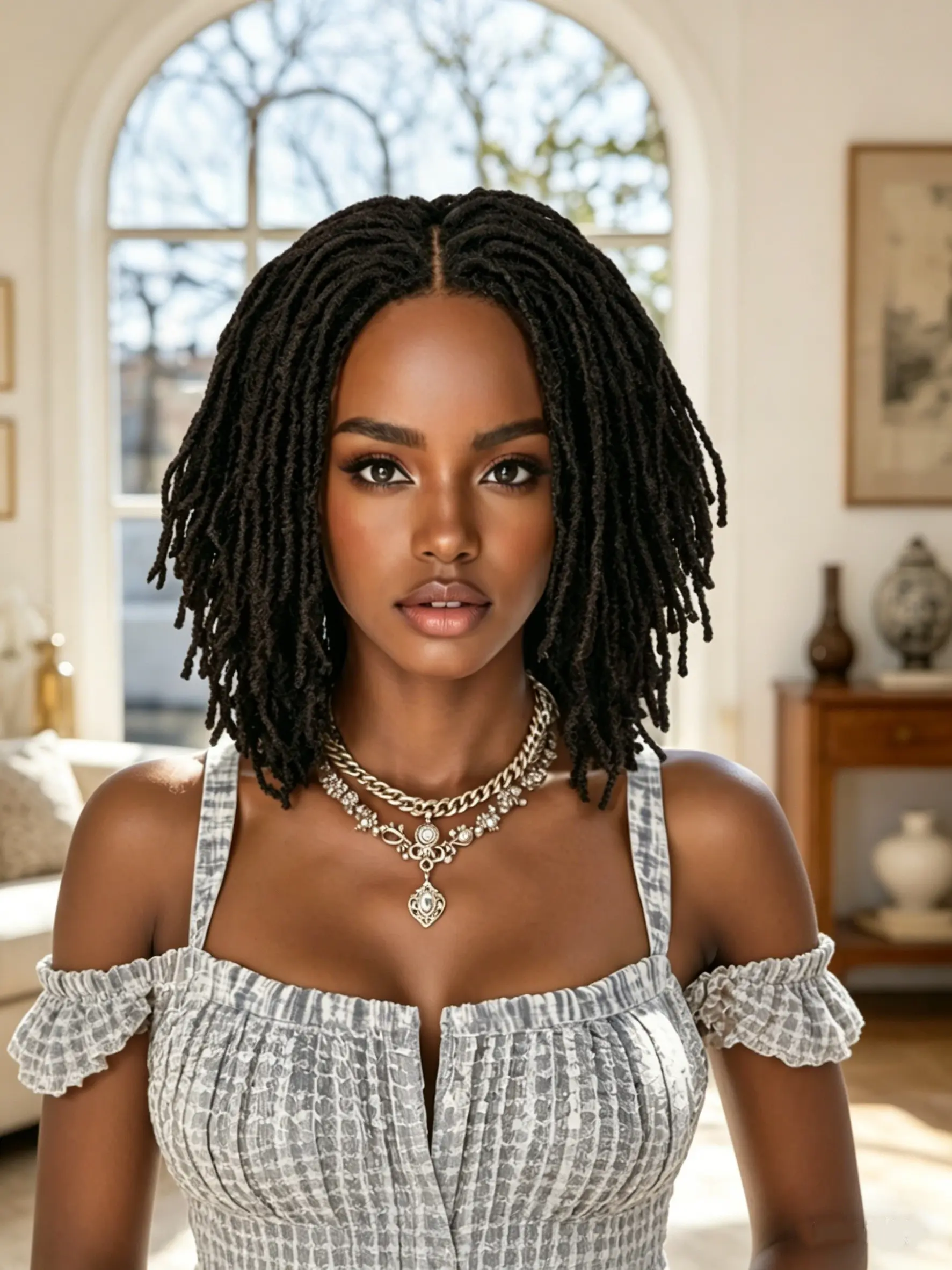 10 Inches V Part Dreadlock Wigs, Short Faux Locs Braids Wig for Women, Braided Hair Texture Twist Afro Curly, Synthetic Hair Wigs for All Occasions