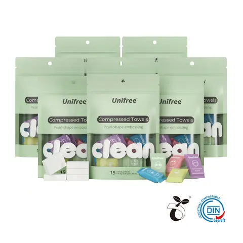 Unifree Compressed Towel Tablets - XL Soft, Eco-Friendly, Biodegradable Plant Fiber Disposable Face Towels - Individually Wrapped, Portable, Multi-Purpose for Travel, Camping, Hotel Stays, home essentials, gift ideas, cozy home
