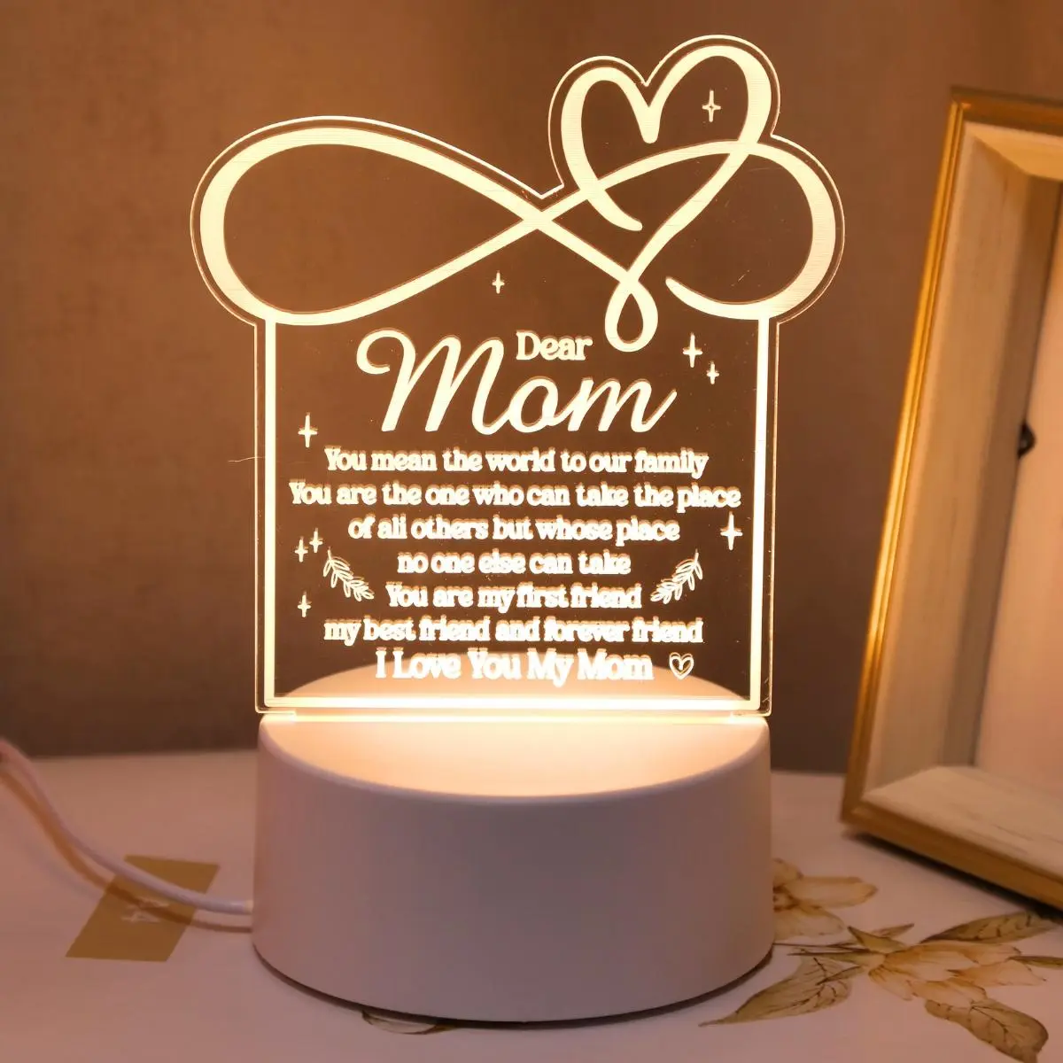 Letter Pattern Acrylic Night Light, Ambient Night Lights, USB Powered Desktop Light, Decorative Light for Home Bedroom Living Room, Nightlight For Bedroom, Gift for Mom, Birthday Gift, Home Decor Lighting, Ambient Night Lamp, Decorative Atmosphere Light