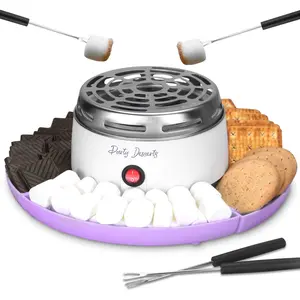 Party Desserts Electric Smores Maker Tabletop Indoor Kit, Indoor Marshmallow Roaster, Smores Station with 4 Compartment Trays & Forks, Great Gift for Adults and Kids in Holidays and Parties (Lavander)