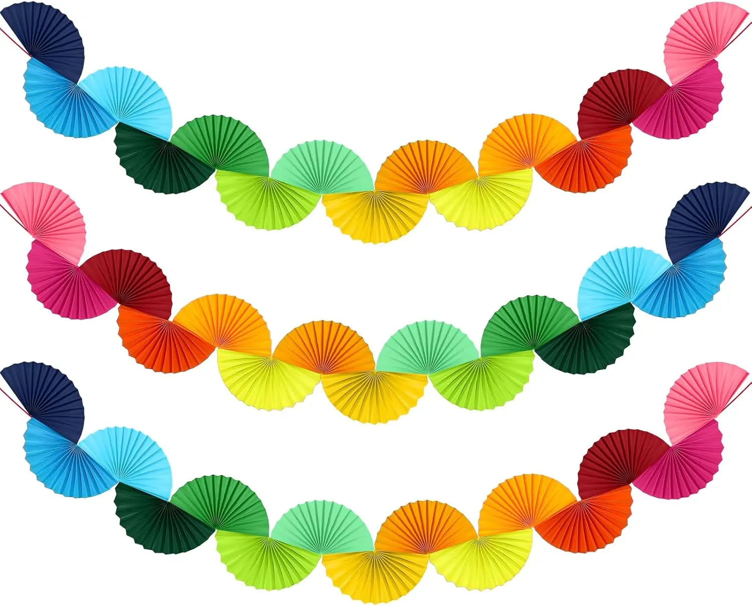 3Pcs Colorful Fan-Shaped Hanging Banner Garland Pack - Glue-Bound, 1.6m Reusable Wall Decor for Birthday, Party, Bridal Showers, Easy Installation, Home Improvement Building Supplies Wallpaper & Wall Trim Decor