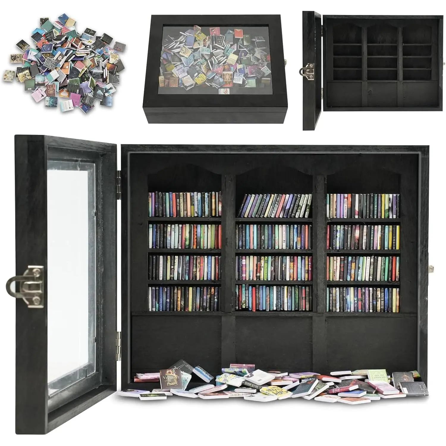 Bookshelf - Shake Off Your ,Miniature Display Shelf,Contains 240 Miniature Book Models,Antique Style  Decoration Mini Bookshelf (Black)