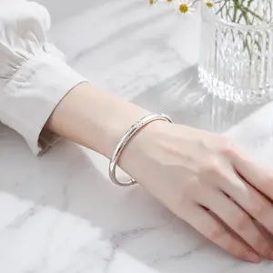 Silver Bracelet  Adjustable Open Bangle | Minimalist Jewelry Gift for Women