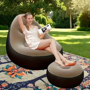Portable Inflatable Lazy Sofa Chair with Footrest, Heavy-Duty Lounge Seat, Lightweight & Sturdy, Easy-Clean, Space-Saving