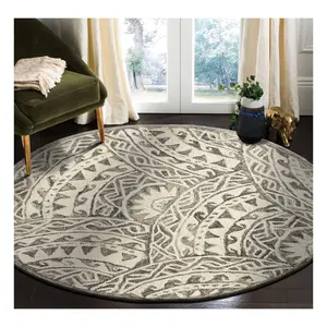 Ox Bay Gray Geometric Mosaic Wool Indoor 4' Round Rug