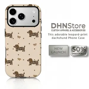 [Flash Deals] Aesthetic Leopard-Print Dachshund Smartphone Case, Durable Rubber Wireless Phone Accessory, Shock-Absorbing Glossy Cover Compatible with iPhone 17,16,15,14,13,12,11,X Models, Ideal Holiday Gift for Friends