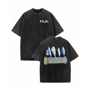 HUK Fishing Shirts For Men,Daily Y2K Style Outfit, Fishing Enthusiast, Streetwear,230G Washed High-Quality Cotton Printed T-Shirt, Fishing T-Shirts,Comfortable,Street Retro And Outdoor Sports And Leisure,Graphic Tees Men,Fun T-Shirt, Gifts For Men