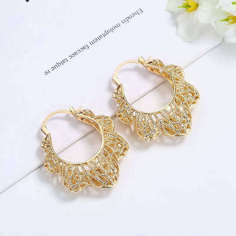 18-Carat Layered Real Gold Plated Basket Hoop Earrings, Gold Accent Earrings Jewelry, Style #31, Gold Earrings Hoop