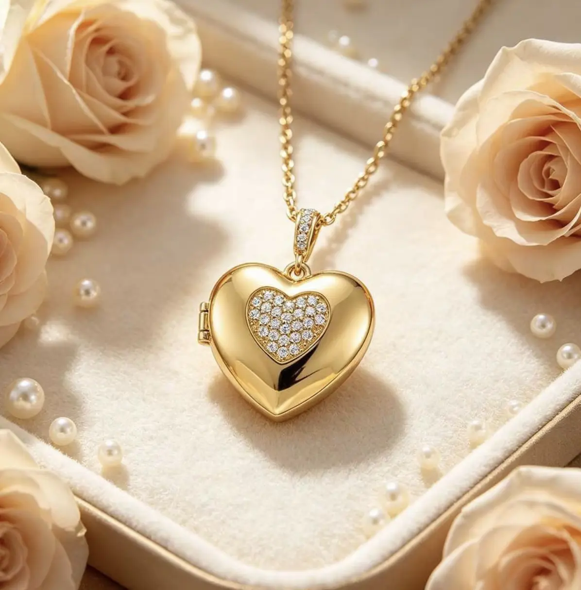 Openable Heart Locket Necklace - Gold-Tone Cubic Zirconia Photo Pendant for Women, Romantic Keepsake Jewelry, Ideal Love Gift for Anniversary, Birthday
