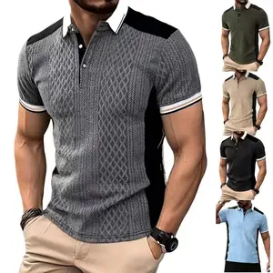 Men New Color Blocked Polo Shirts Jacquard Collar Soft Fabric Breathable Outdoor Casual Business Golf Sports Shirts