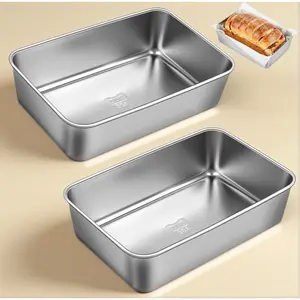 2 Packs 8.8*5.9 Inch Loaf Pans for Baking Bread, 304 Stainless Steel Loaf Bread Pan with Parchment Paper Liners, Non-Stick Metal Bakeware for Meatloaf, Brownies, Cake, Oven & Dishwasher Safe