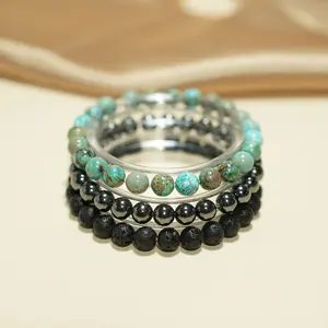 emperor Jasper Bracelet Set Triple Protection-8mm 3pcs Colorful hemetite ,lava stone energy crytals jewelry