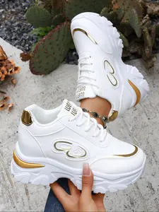 Women's new athleisure lace-up sneakers, Trainers, Sports shoes, breathable uppers with comfortable design, platform heightened height with jeans and short skirts, suitable for daily casual and commuting wear, gifts and back-to-school season best choice