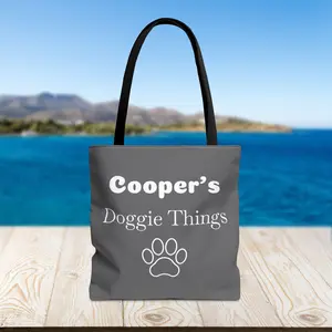 Customizable Dog Name Doggie Things Grey Tote Bag, Paw Print Canvas Tote by VAWT Merch