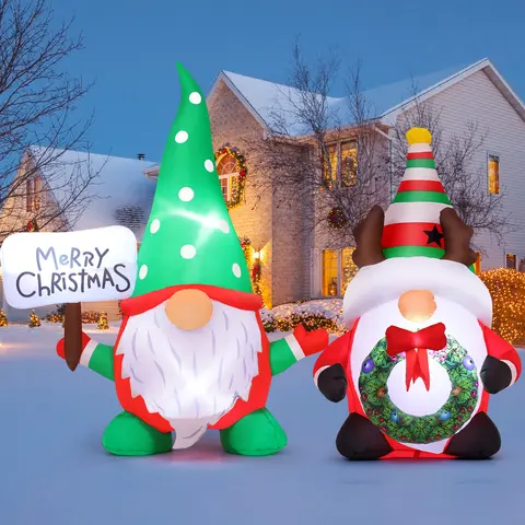 GOOSH 6 FT Tall Inflatable Christmas Gnome - Built-in LED Lights, Colorful Bright LED Lighting, Waterproof Fabric, Fast Inflation, Outdoor Safe, Home Decor Ornaments, Storage Bag Included, Festive Event Setup Supply