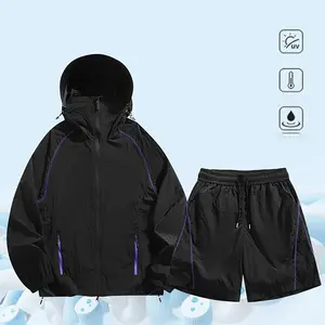 Men’s summer casual sports sun-protection set, long-sleeve top and shorts set, suitable for everyday outings and outdoor activities