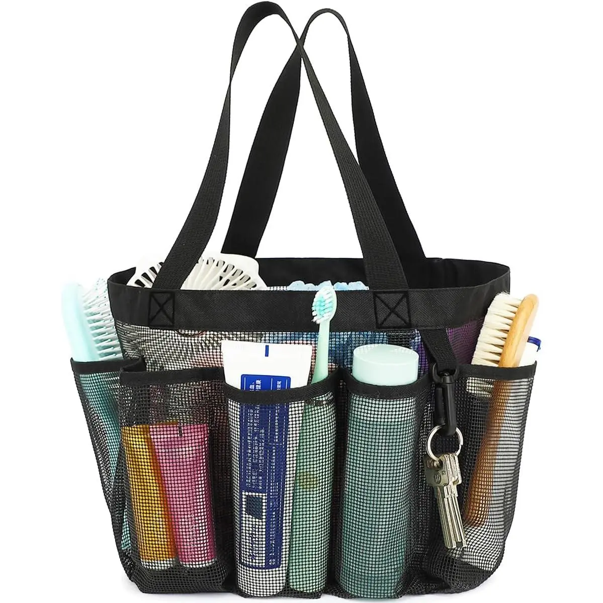 Mesh Shower  Portable for College Dorm Room Essentials with 7 Upgraded Deeper Pockets, Quick-Dry Large Shower Basket Tote Bag with 2 Handles for Toiletry, Bathroom, Camp, Gym