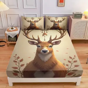 3-Piece Comfortable Deer And Dream Catcher Bed Hat Set, High-Definition Digital Printing, Soft And Breathable, 100% Polyester Fiber, Perfect Gift For All Seasons, Suitable For Family And Friends. Clearance Sale