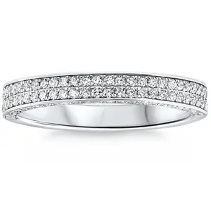 1/2Ct Pave Diamond Wedding Ring Stackable Wedding Band 14k Gold Lab Grown
