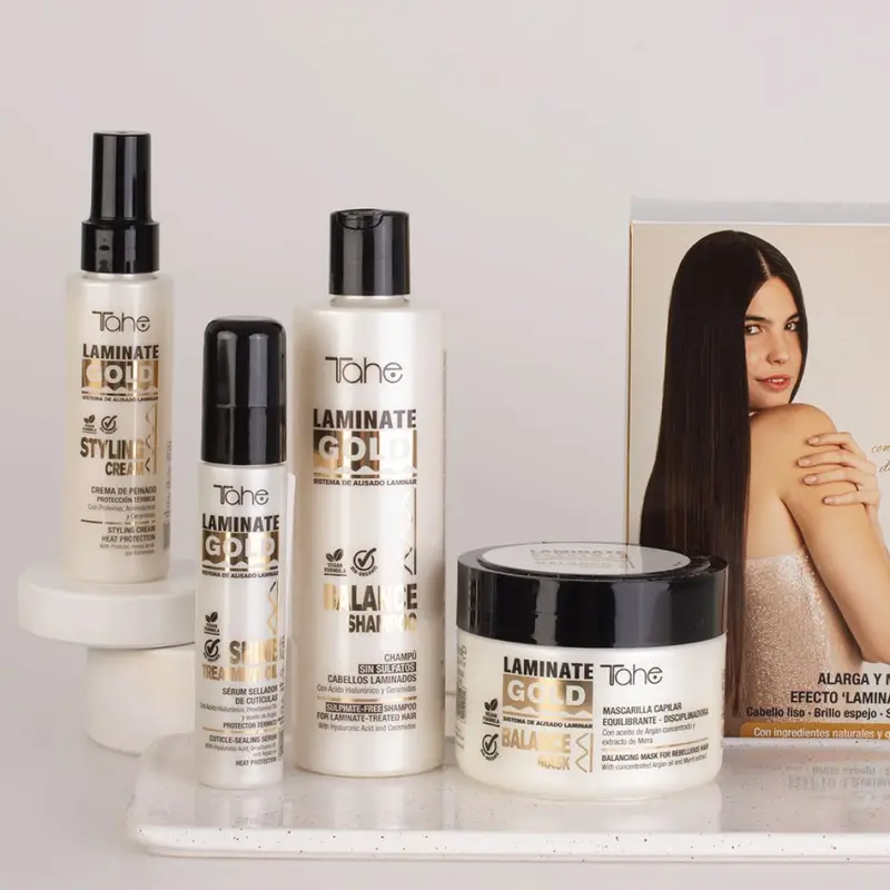 Tahe Laminate Gold Laminar Straightening Maintenance Kit + Shine Hair Oil Treatment 60ml - Essential for Hair Care and Styling