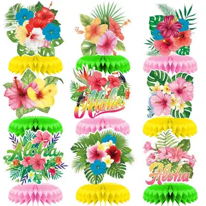 9 Pcs Hawaiian Luau Flower Honeycomb Centerpieces, Summer Party Table Toppers for Hawaiian Birthday Party Supplies Table Decorations Summer Tropical Aloha Party Decorations Table Centerpieces for Birthday Party