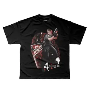 Resident Evil Leon S. Kennedy T-Shirt – Dr. Pepper Collaboration Graphic Tee, Vintage Horror Video Game Shirt, Retro Gamer Apparel, Casual Cotton Streetwear Top for Men and Women