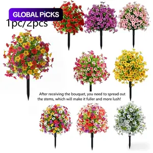 Artificial Flowers for Outdoor Indoor Garden Home Decoration, Plastic Vibrant Faux Flowers, Faux Flower Daisy with Eucalyptus Leaves Fake Plants Greenery Boxwood Porch Patio