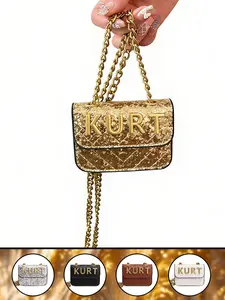 Letter Design Crossbody Bag, Two-Tone Stitched Mini Handbag, Fashion Versatile Chain Shoulder Strap, Ultra-Mini Crossbody Bag, Y2K Style