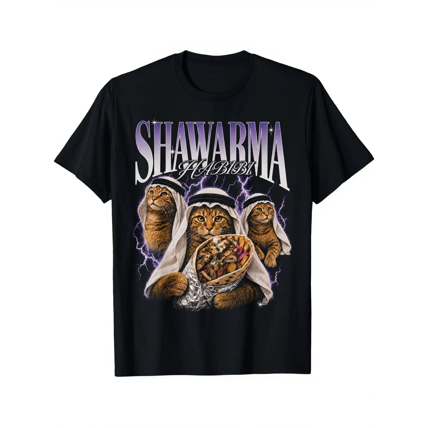 100% Cotton Shawarma Habibi Cat Funny Arabic Food Lover Meme T-Shirt Unisex Clothing Streetwear