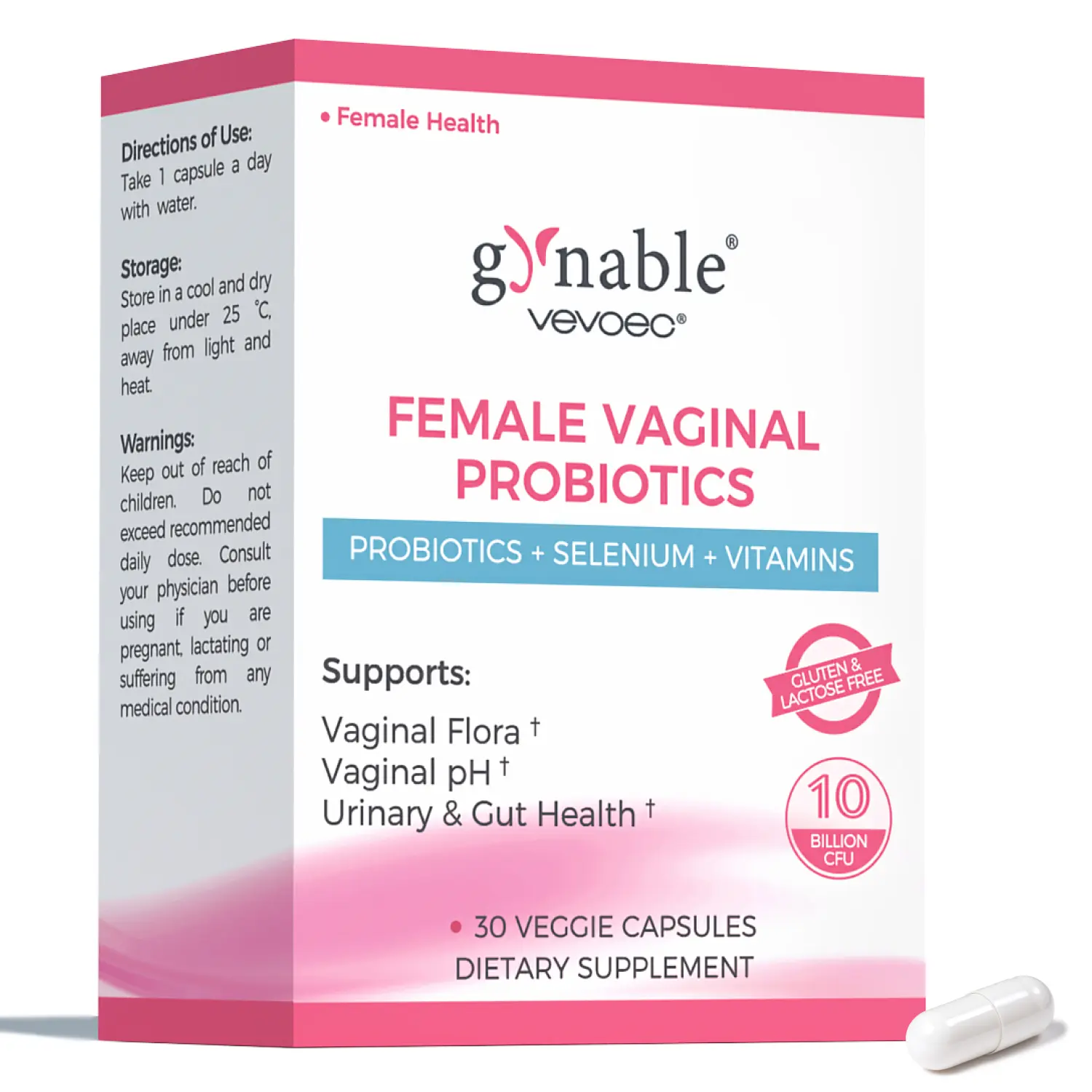 Gynable Female Probiotics | Women's Probiotics for HPV, BV, UTIS,Yeast Infection, pH Balance, Odor- All in One Solution with Lactobacillus&Selenium,VitaminC, D,Folate Probiotic Blend supplement,Gluten-Free,Vegan,30 Count For 1 Month,TikTokShopBlackFriday