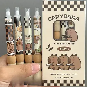 4pcs Capybara Gel Pens with Soft Grip, 0.5mm Fine Point, Black Ink - Durable Plastic, Retractable, Quick-Drying - Perfect for School & Office Stationery Supplies, Office Supplies | Playful Design | Soft Grip Pens
